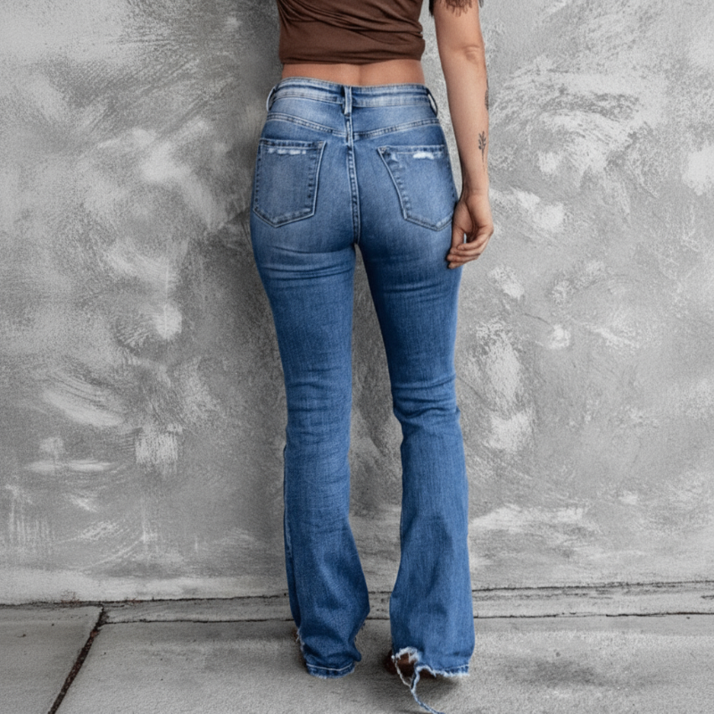 High Waist Ripped Flare Leg Denim Jeans