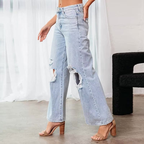 Boho High Waist Ripped Wide Leg Jeans